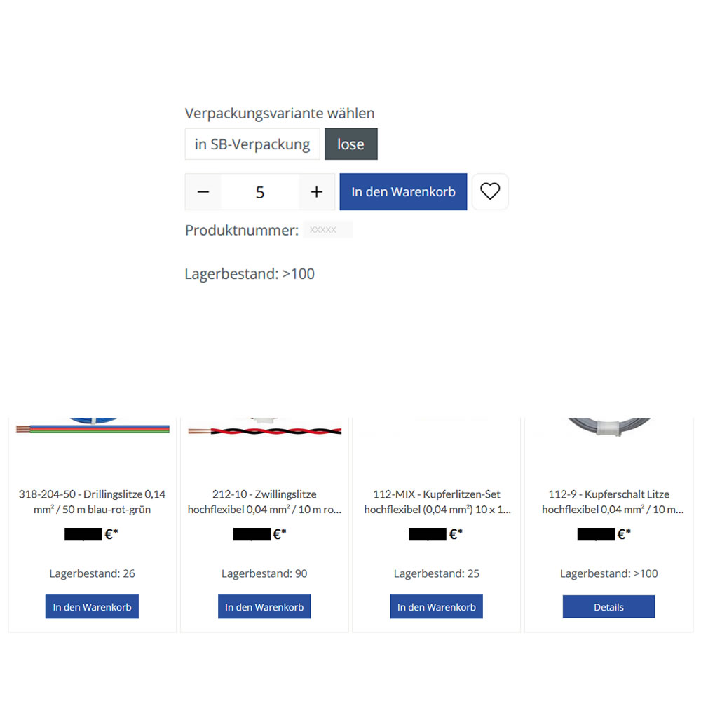 Einblendung Lagerbestand - Kategorie und Produktdetailseite Einblendung Lagerbestand - Kategorie und Produktdetailseite