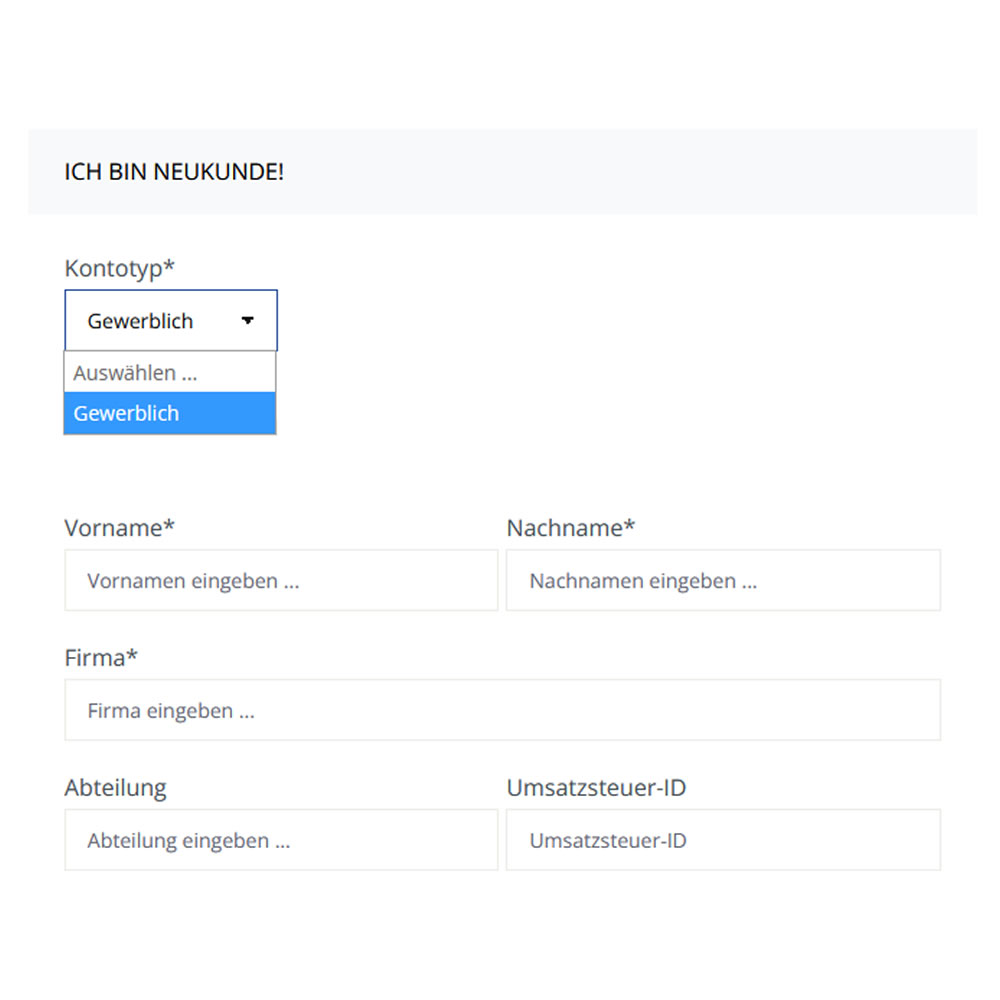 Registrierung nur für Firmenkunden