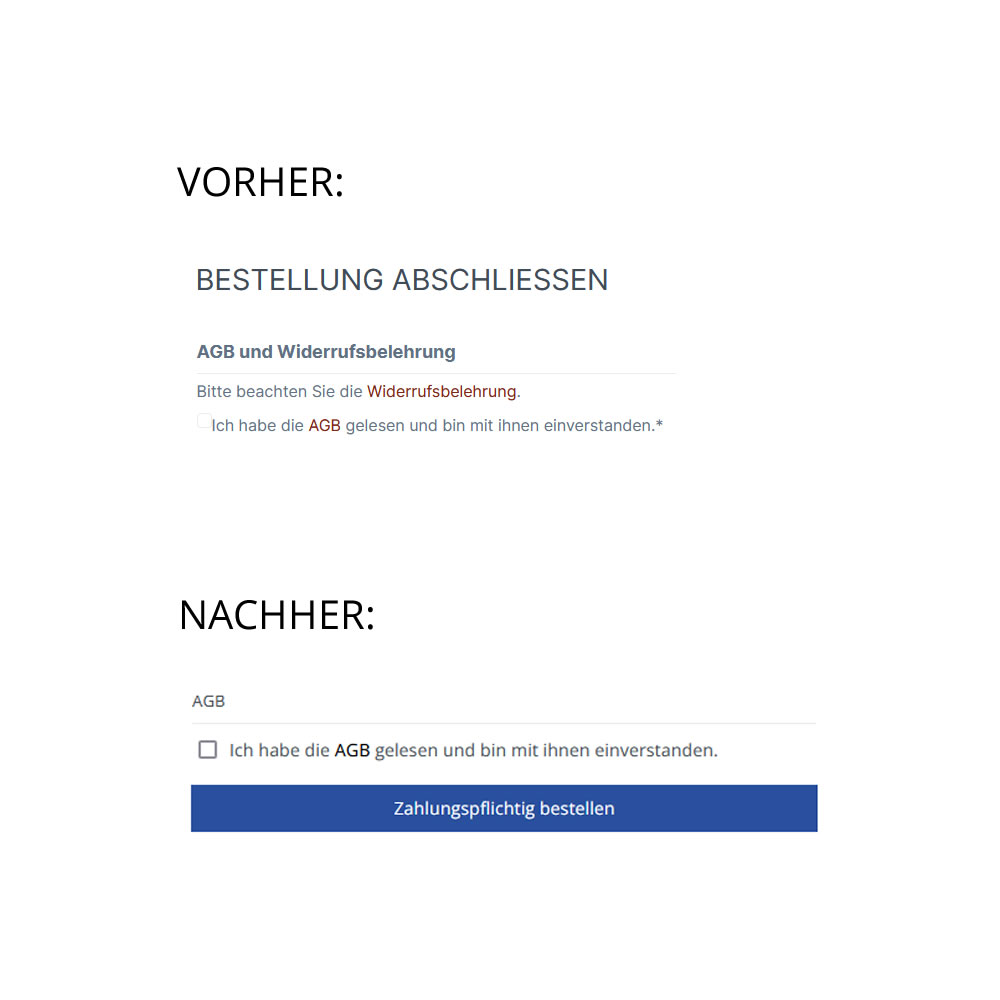 AGB & Widerrufsbelehrung am Ende der Checkout-Seite AGB & Widerrufsbelehrung am Ende der Checkout-Seite