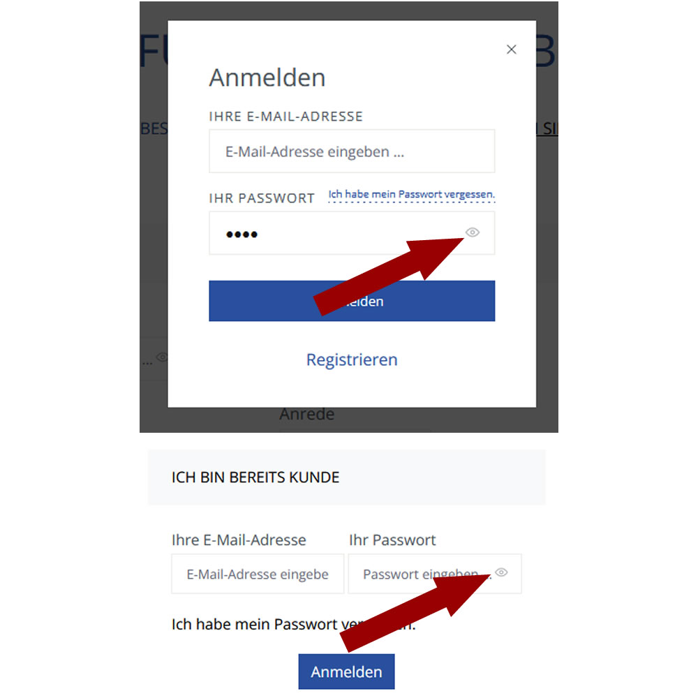 Passwort in Login und Registrierung sichtbar machen