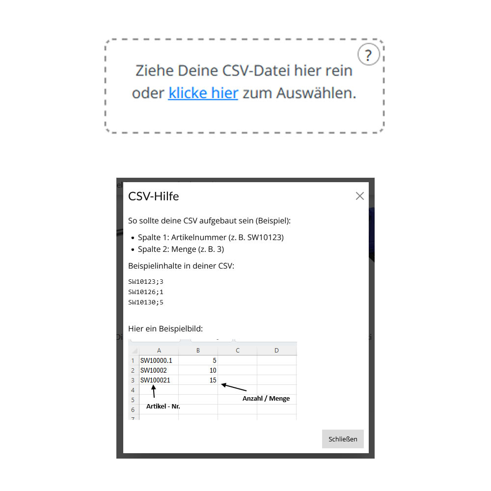 Schnellbestellung per csv Datei Upload